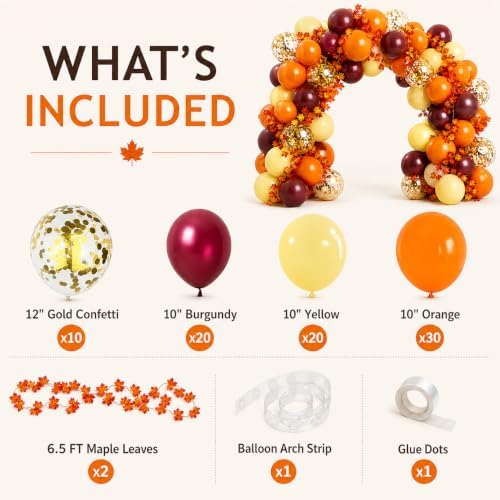 Fall Balloon Arch Kit, Fall Birthday Party Decorations, Orange Burgundy Yellow Gold Confetti Balloons Garland Kit with 6.5 Ft Maple Leaves for Home Thanksgiving Autumn Baby Shower Party Decor Supplies - Image 2