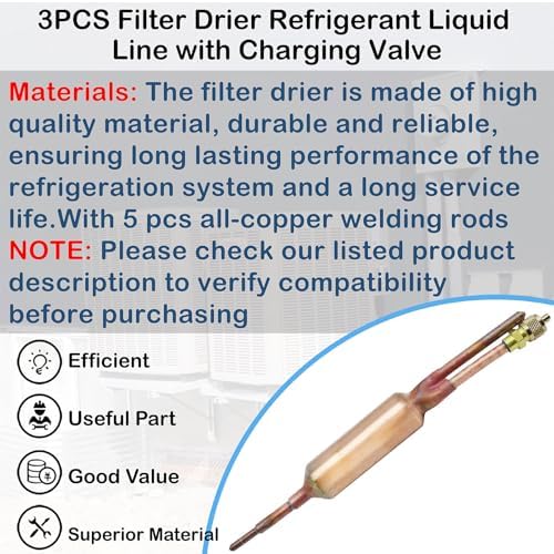 3PCS Filter Drier Refrigerant Liquid Line with Charging Valve,25GR 1/4 X 1/4,with 5 PCS All-Copper Welding Rod - Image 2