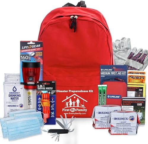 First My Family All-in-One Premium 2-Person Emergency Survival Kit | Hurricane & Earthquake Preparedness Supplies | Disaster Backpack with 72-Hour Survival Gear, First Aid, and More by FIRSTMYFAMILY