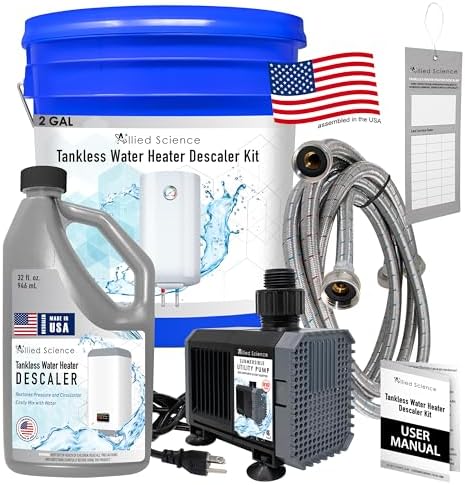 Allied Science Tankless Water Heater Flushing Kit with Steel Hoses, Mag Drive Pump, Quart Eco-Friendly Descaler, and Maintenance Card by AlliedScience