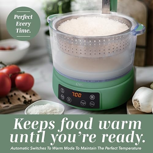 COOK WITH COLOR Glass Mini Low Carb Rice Cooker – Holds 2 Cups Raw/Makes 6 Cups Cooked with Auto Lift Filter Basket, Hotpot & Steamer for Rice, Grains, Digital Panel with Keep Warm, Dark Sage - Image 6