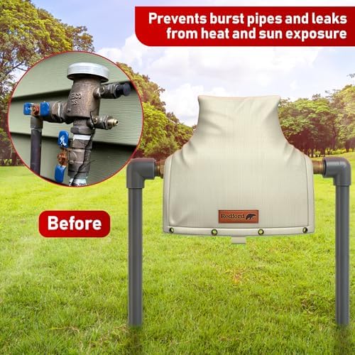 Redford Supply Co. Cold Snap (0°F) Backflow Preventer Insulation Cover, 14"W x 13"H, Pipe Insulation, Water Sprinkler Covers for Outside, Sprinkler Backflow Cover for Winter, Well Pump Bag (Beige) - Image 2