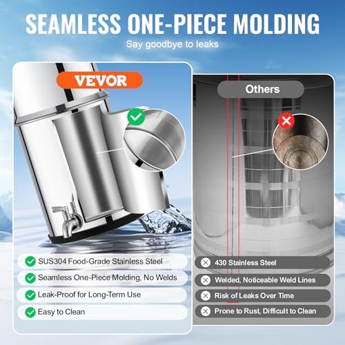 VEVOR Gravity-fed Water Filter System, 2.25G 304 Stainless-Steel Countertop Water Filtration System, Reduces Lead and up to 99% of Chlorine, with 2 Carbon Filters/Spigot/Stand, for Home Camping RV - Image 3