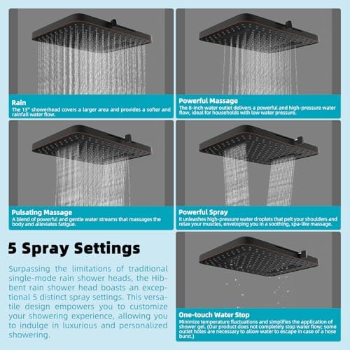 Hibbent Rain Filtered Shower Head, 13'' High Pressure Rainfall 5 Modes Showerhead with 16" Shower Head Extension Arm, Brass Adjustable Shower Arm Extender, 20 Stage Shower Filter, Oil Rubbed Bronze - Image 2