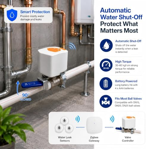 Smart Water Leak Detector and Automatic Shutoff Valve Kit with Hub, 4 Water Leak Sensors - Image 4
