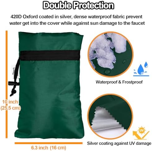 Enlarge Outdoor Faucet Cover for Winter Freeze Protection, 3M Thinsulate, 10"H x 6.3"W Hose Bib Covers for Wall Taps Outside, Waterproof & Frost Free Insulated Spigot Cover, 2 Pcs Faucet Socks - Green - Image 3