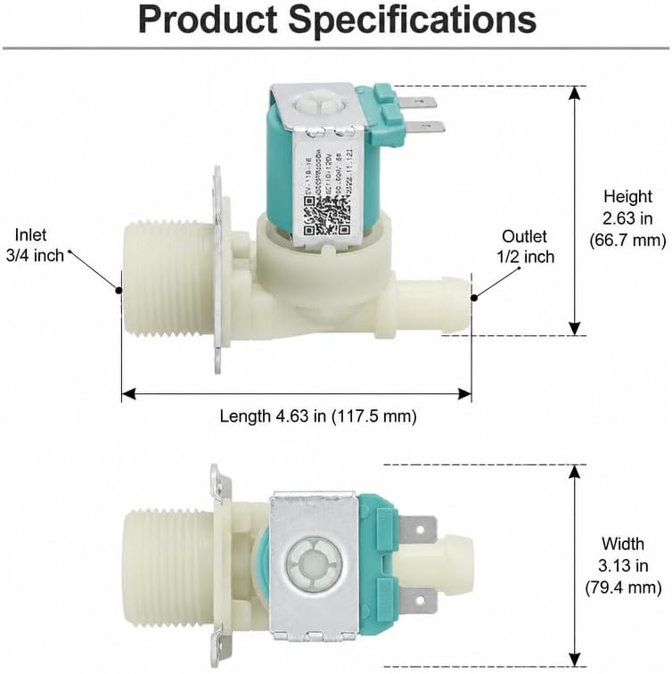 5220FR2006H Washer Water Inlet Valve, Hot Water Inlet Valve Replacement for LG Kenmore Washing Machine, OEM Compatible Washer Fill Valve, Replaces 5220FR2006L 5220FR2006Q 1268123 AP4441935 PS3527427 - Image 3