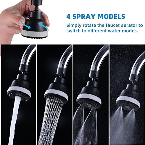 4 Spray Modes Faucet Aerator,360 Degree Faucet Sprayer Attachment,Big Angle Kitchen Faucet Aerator,Swivel Faucet Extender,Sink Sprayer Attachment for faucet,55/64 inch Female Thread (Black) - Image 2