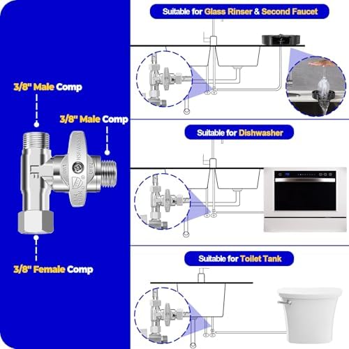 Tee Stop Valve - 3/8"Compx3/8"Compx3/8"Comp or G1/2" Tee for Washlet Bidet - Image 5
