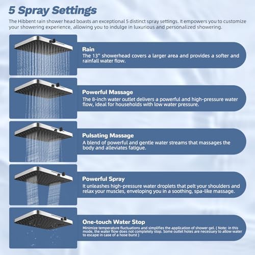 Hibbent 5-spray Filtered Rain Shower Head, 4-Spray Shower Wand, Chrome - Image 2