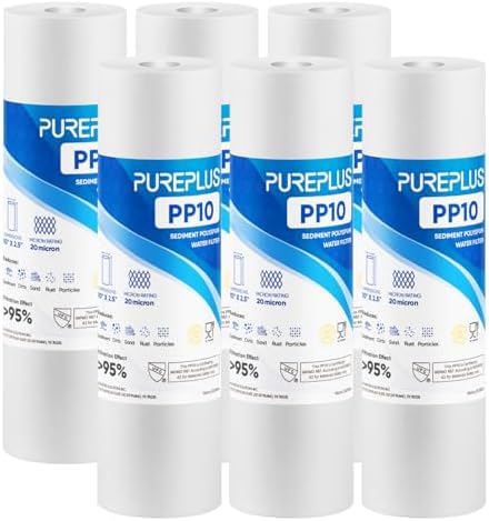 PUREPLUS 20 Micron 10"x2.5" Whole House Sediment Water Filter PP10 6 Pack by PUREPLUS