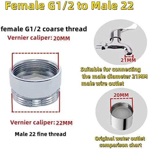 Faucet Adapter, Sink Hose Attachment for Faucet ，Extension Faucet Suitable for Connecting Sink Kitchen Bathroom Garden Faucet (female G1/2-18T transform male 55/64"-27T) - Image 2