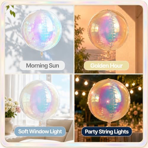 12Pcs Iridescent Round Foil Balloons, 4D Holographic Clear Ball Balloons - Image 2