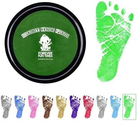 Baby Hand and Footprint Kit by Forever Fun Times | Get Hundreds of Detailed Prints with One Baby Safe Ink Pad | Easy to Clean, and Works with Any Paper or Card | Clean and Safe (Big Green) by ForeverFunTimes