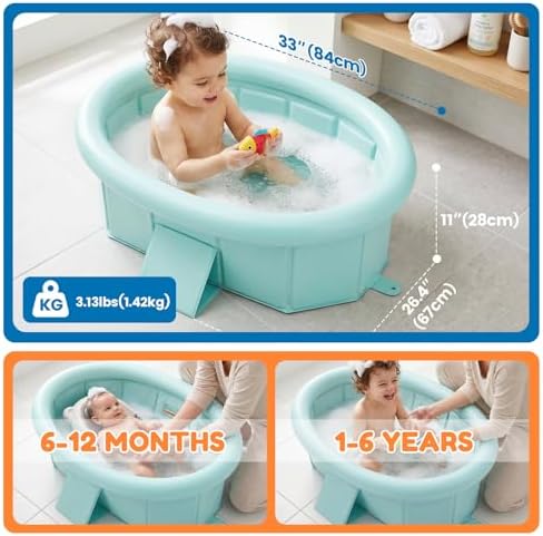 Orzbow Portable Toddler Bathtub with Inflatable Top Edge & Side Drain Plug - Image 2