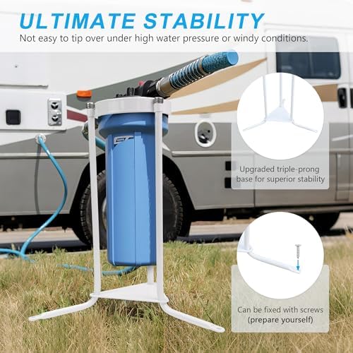 Upgraded RV Water Filter Stand, Fits 4" Filters, Triple-Prong, Anti-Kink - Image 3