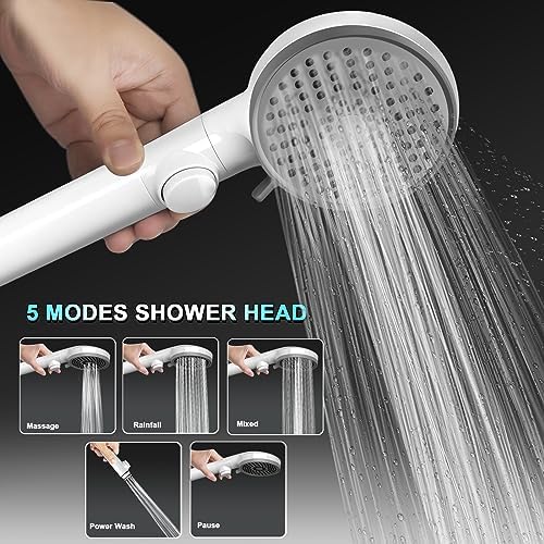 RV Shower Head with Hose, High Pressure 5 Mode Shower head Replacement, Showerheads for RV/Campers, Travel Trailer, Motorhome for Water Saving, Shower Head Holder and Hose, On Off Switch, White - Image 3