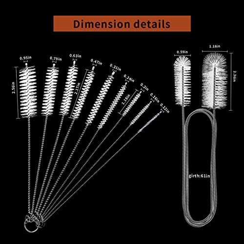 10 Pcs Flexible Drain Brush Straw Cleaner Brush Set,Pipe Cleaners Brush,61Inch Stainless Steel Double-Ended Hose Brush 8.2Inch Nylon Long CPAP Tube Cleaning Brush for Home Kitchen Sink Plumbing(White) - Image 4