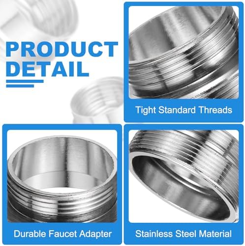 uxcell 3Pcs Faucet Adapter Kit, Male 0.85in to Male 1.16in Kitchen Sink Stainless Steel Tap Aerator Adapter Set to Connect Garden Hose, Water Filter, Standard Hose Diverter - Image 3