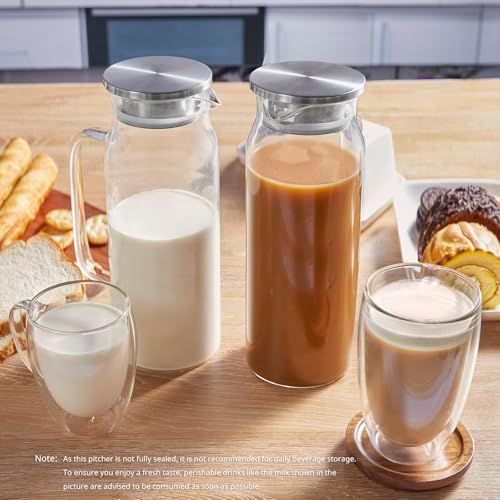 Bivvclaz 1.6 Liter 54 oz Glass Pitcher with Lid and Handle, Glass Carafe Water Pitcher for Hot/Cold Water, Iced Tea, Drinks, Coffee, Juice and Homemade Beverage - Image 6