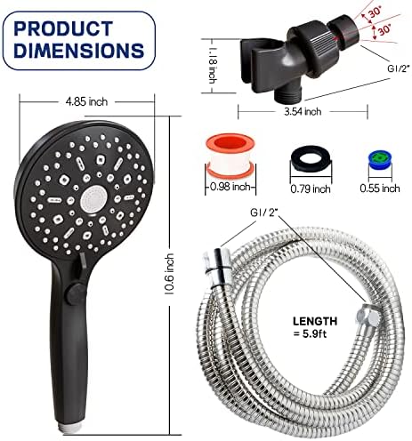 High Pressure Handheld Shower Head 11 Spray Settings, 4.85 inch Pause Switch Water Saving Shower Head, Removable High Flow Bathroom Showerhead with Long Hose and Adjustable Bracket (Matte Black) - Image 2