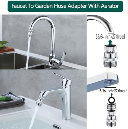 Faucet to Garden Hose Adapter,Brass 3/4-Inch Garden Hose Adapter with Aerator, 360-degree Swivel for Kitchen And Bathroom,Chrome - Image 2