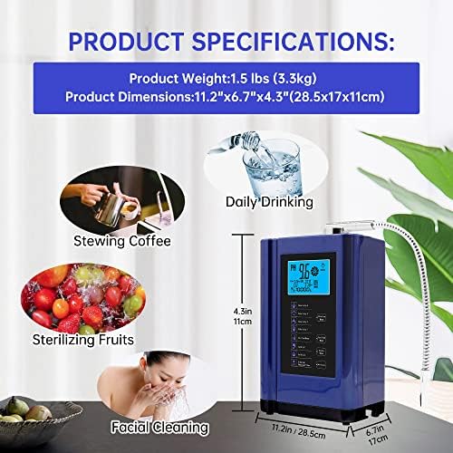 Alkaline Water Ionizer, Up to -500mV ORP, PH 3.5-10.5 Water Purifier Machine, Home Alkaline Water Filter with 7 Water Settings, 8000 Liters Per Filter,Auto-Cleaning,Intelligent Voice (Blue) - Image 3