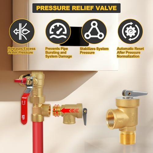 3/4 Inch Tankless Water Heater Valve Kit with Pressure Relief Valve and Gas Connectors,Clean Brass & NPT Thread - Image 3