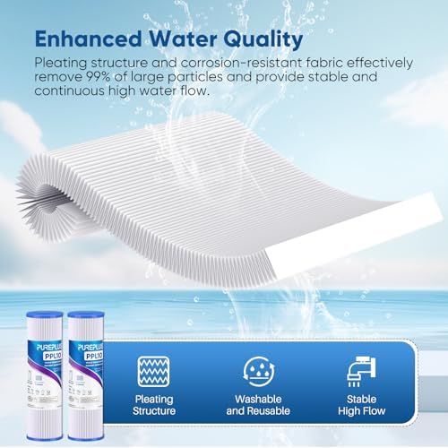 PUREPLUS 5 Micron 10"x2.5" Whole House Pleated Sediment Filter PPL10 2 Pack - Image 4