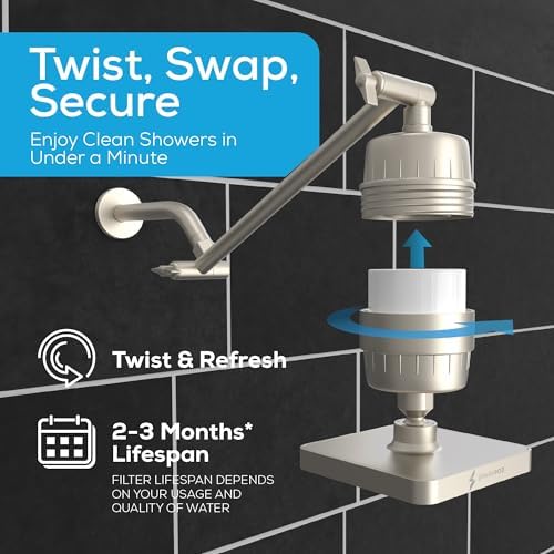 SparkPod 6" High Pressure Rain Shower Head with 23 Stage Filter Capsule & 11 Inch Adjustable Shower Arm Extension -Shower Filter Reduces Chlorine for Smoother Hair & Skin (Square, Brushed Nickel) - Image 6