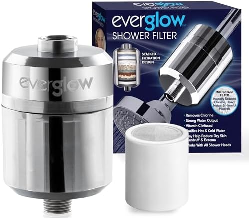 EVERGLOW High-Output Shower Filter, 100% Removes Chlorine, Moisturizes Dry Itchy Skin, Skin and Hair, Helps with Dandruff, Eczema and Vitamin C Infused and Water Softener, 4.7” - Chrome by Unknown