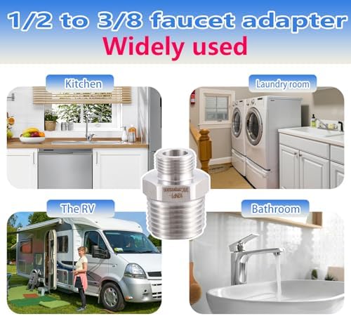 304 RV Faucet Adapter（Lead-Free）, 1/2 to 3/8 reducer faucet adapter - Stainless Steel 3/8 Compression Fittings, Water Supply Fitting for RV Kitchen Piping, (Set of 2) - Image 5