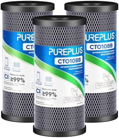 PUREPLUS 5 Micron 10"x4.5" Whole House Carbon Water Filter, CTO10BB, 3 Pack by PUREPLUS