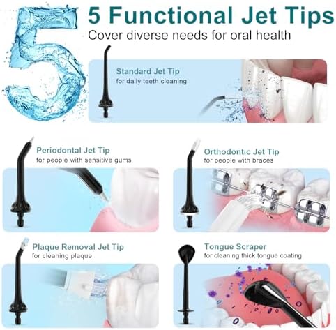 Nicefeel Water Dental Flosser Teeth Pick - Fast Charge Cordless Teeth Cleaner, 3 Modes Portable Oral Irrigator, IPX7 Waterproof Electric Water Dental Flosser for Tonsil Stone, 300ML Tank - Image 4