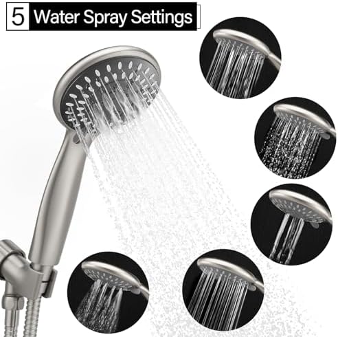Briout Handheld Shower Head High Pressure 5 Modes with Hose, Brushed Nickel - Image 2