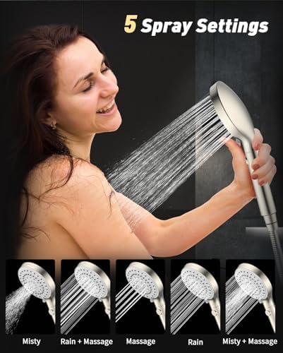 FASDUNT High Pressure Handheld Shower Head with Hose, Brushed Nickel - Image 5