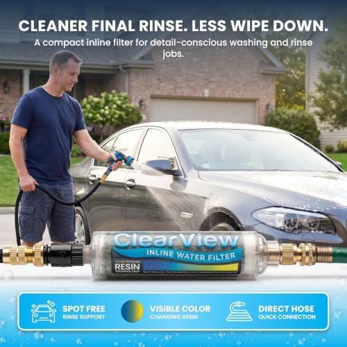 Clearview Inline Color Changing DI Resin Water Filter, 3/4 Inch GHT Hose Connector, Spot-Free Rinse Filter for Car Washing, Window Cleaning, RVs, Motorcycles and Solar Panels - Image 3
