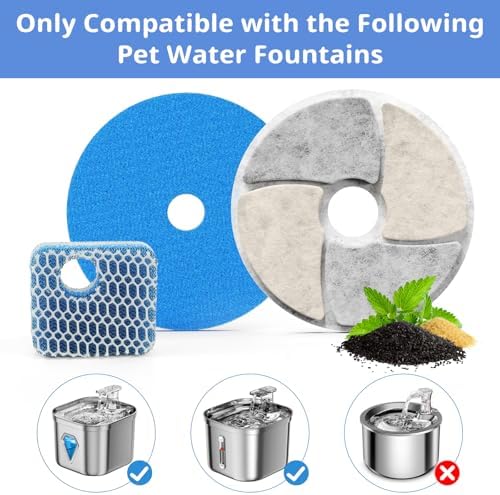 Cat Pet Water Fountain Filters, 5 Pack Replacement Filters Fit for Square 2.2L/73oz Automatic Pet Fountain, Diameter 4.1 Inch Filter with Triple Filtration System (5+5+5) - Image 2