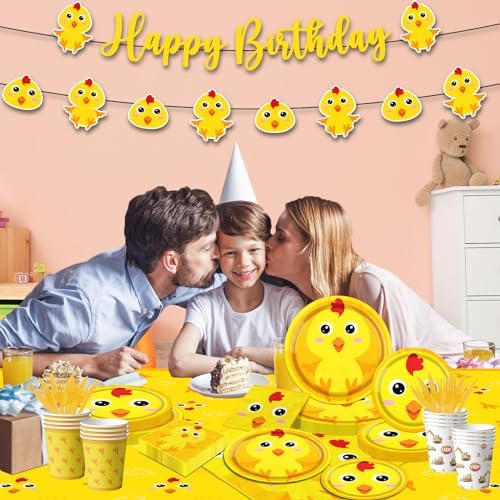Chicken Farm Tableware Decoration, 142pcs Yellow Chick Theme Birthday Plates and Napkins Supplies - Image 3