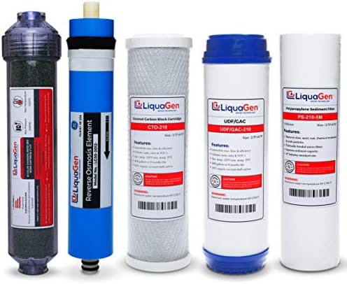 LiquaGen- 5 Stage Reverse Osmosis Deionization (RODI) Complete Replacement Water Filter Kit (75 GPD)| For 0 TDS Water | Reverse Osmosis Water Purifier Set for Aquariums, Fish Tanks, Coral Reefs & More by LiquaGen