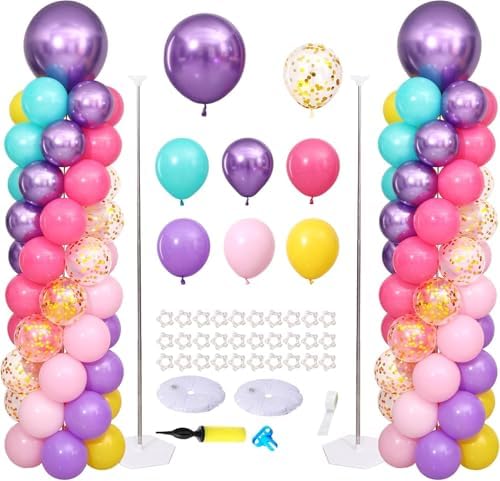 Pink and Purple Blue Balloon Column Stand Kit Set of 2 for Floor by ZyloonDecoration