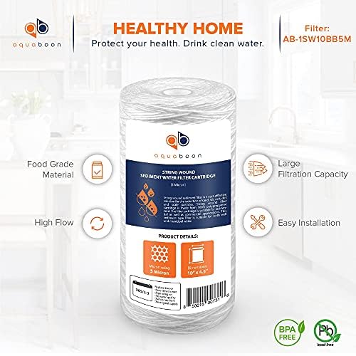 Aquaboon 5 Micron 10 x 4.5 String Wound Water Filter Cartridge 2-Pack - Image 5