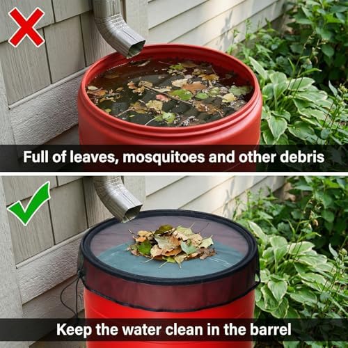 2Pcs Mesh Cover for Rain Barrels - 23.6in Rain Barrel Netting with Drawstring - Water Collection Buckets Tank Protector Screen for Preventing Fallen Leaves in Outdoor Garden Eaves - Image 3