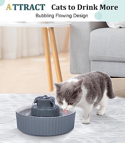 Ceramic Cat Water Fountain, Ceramic Pet Fountain, 2.1 L Drinking Fountains Bowl for Cats and Dogs with Replacement Filters and Foam(Grey) - Image 4
