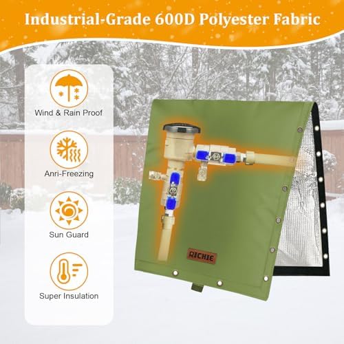 RICHIE 2-Way Opening Backflow Preventer Cover (5°F) Heavy-Duty 5-Layer Insulated Enclosure, All-Weather Protection for Outdoor Pipe, Irrigation Sprinkler Valve, Well Water Pump, 24" W x 36" H Green - Image 5