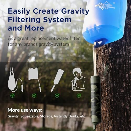 Membrane Solutions Squeezable Water Filtration System, Survival Water Purifier Kit, Portable Backpacking Gear Including Water Filter Straw and 23oz Collapsible Bottle for Hiking Camping Travel(7+4) - Image 3