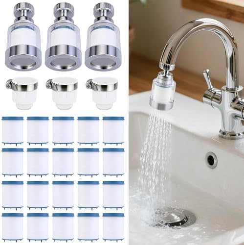 23 Pcs Sink Faucet Water Filter with Filter Elements Set, 360 Rotating Faucet Filters, Remove Fluoride Heavy Metals Hard Water, Sink Filters Faucets for Home Kitchen & Bathroom by Dexspoeny