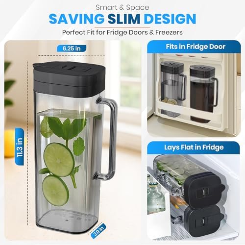 [2-PACK] SlimFit 64oz Water Pitcher for Fridge Door, Drink Pitcher, Black - Image 2