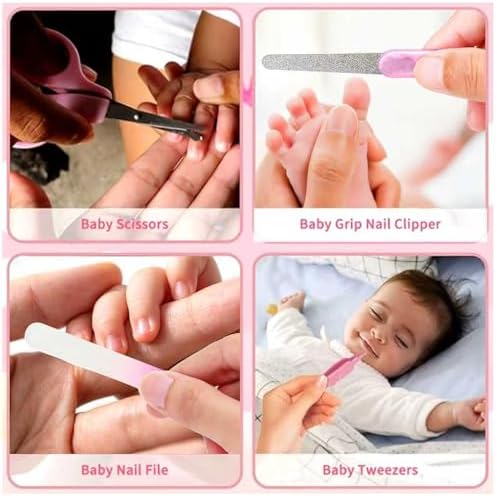 Baby Healthcare and Grooming Kit, 14 in 1 Baby Safety Set Newborn Nursery Health Care Set with Hair Brush Scale Nail Clippers for Baby Girls Boys (14 Kits Pink) - Image 3