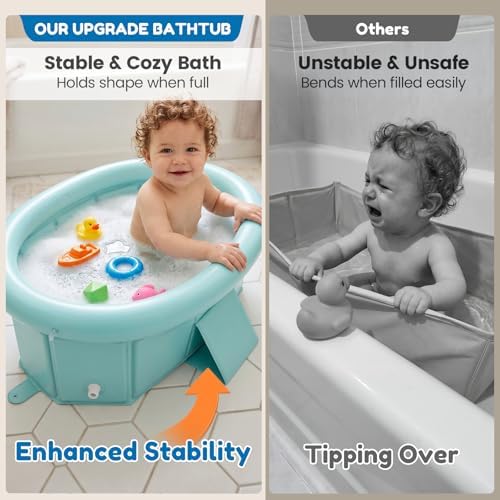 Orzbow Portable Toddler Bathtub with Inflatable Top Edge & Side Drain Plug - Image 3